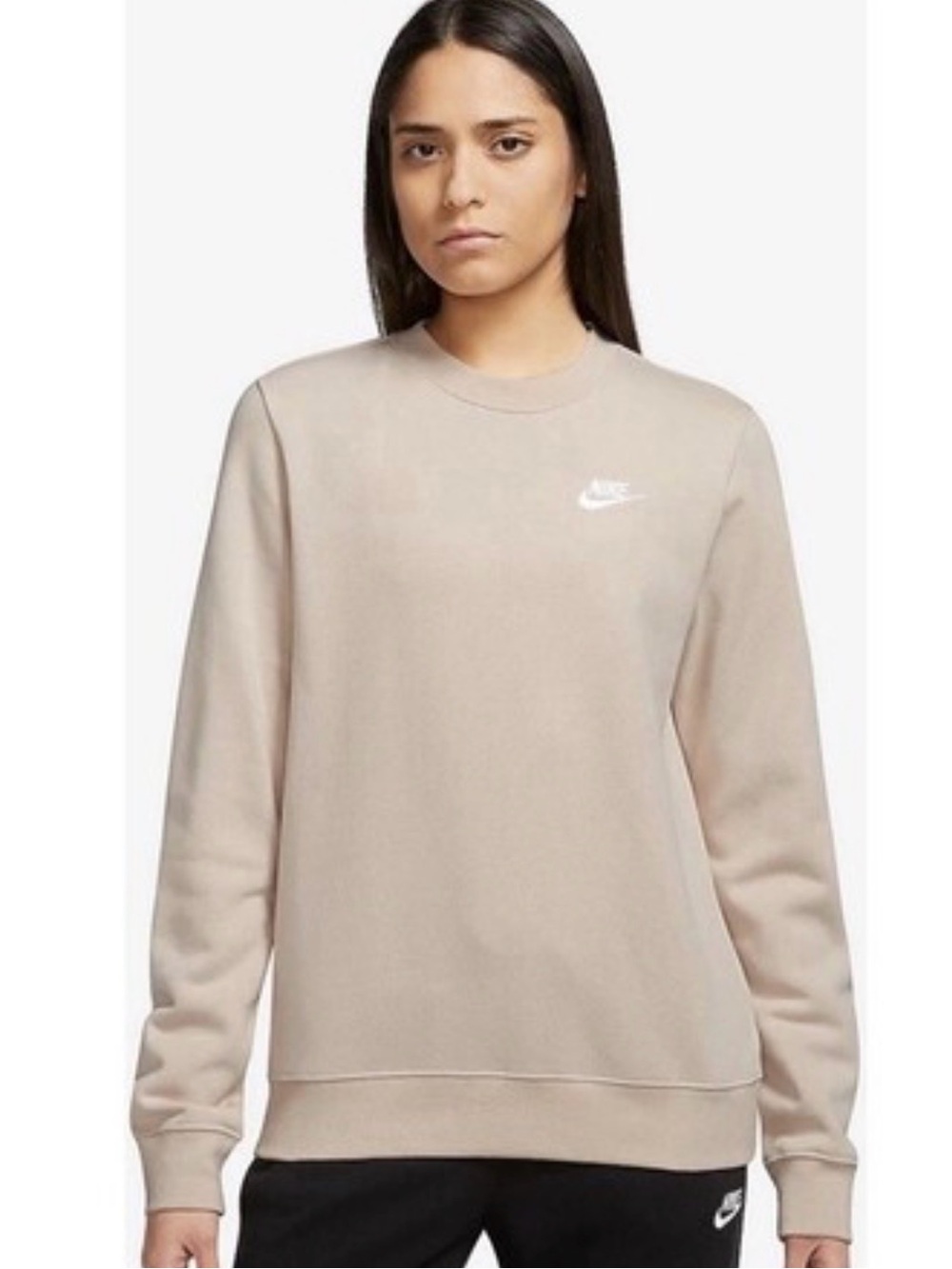 0302Nike Women's Crew Sweatshirt in Light Beige with White Swoosh
